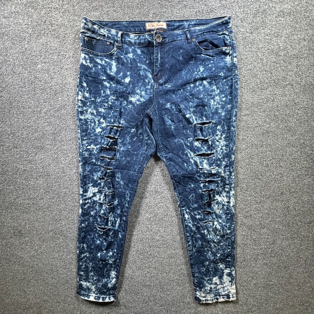 Elite Jeans Women 13 Blue Splatter Acid Wash Distressed Ripped  Grunge Skinny